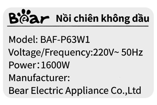 Nồi chiên không dầu Bear BAF-P63W1 6 lít